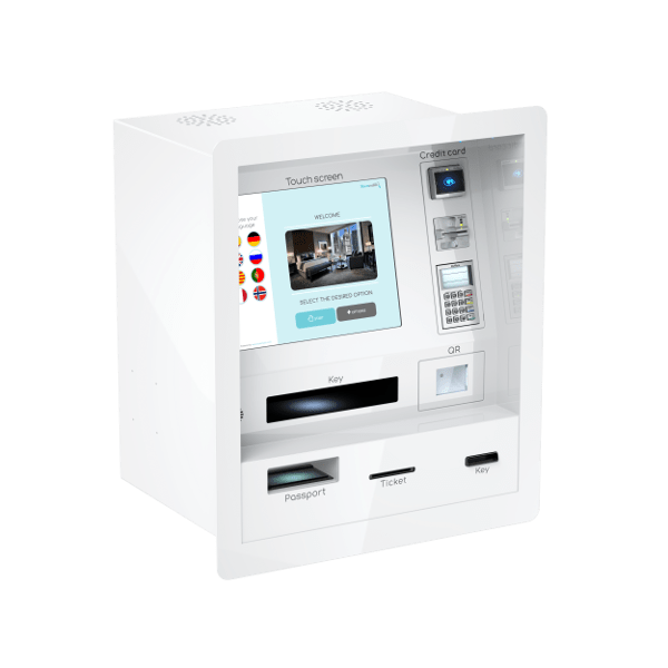 Recepción automática con máquina de check-in Roommatik M-303 blanco