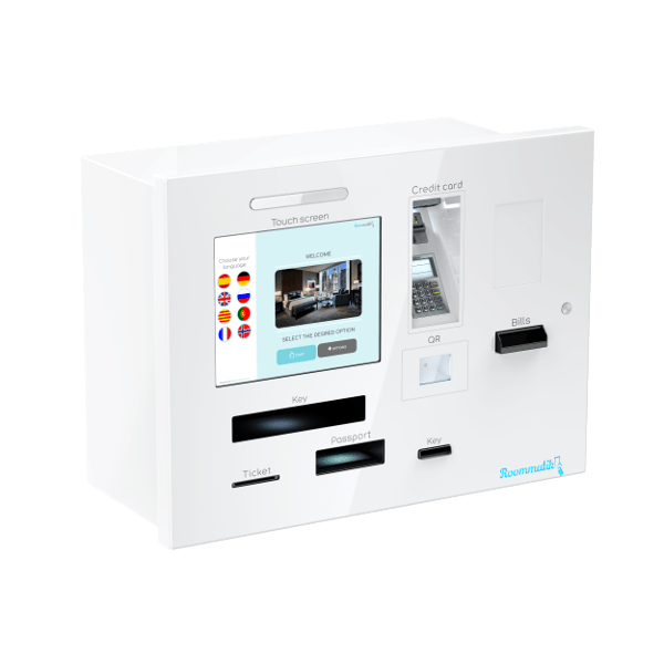 Automated reception with Roommatik check-in kiosk M-201 white