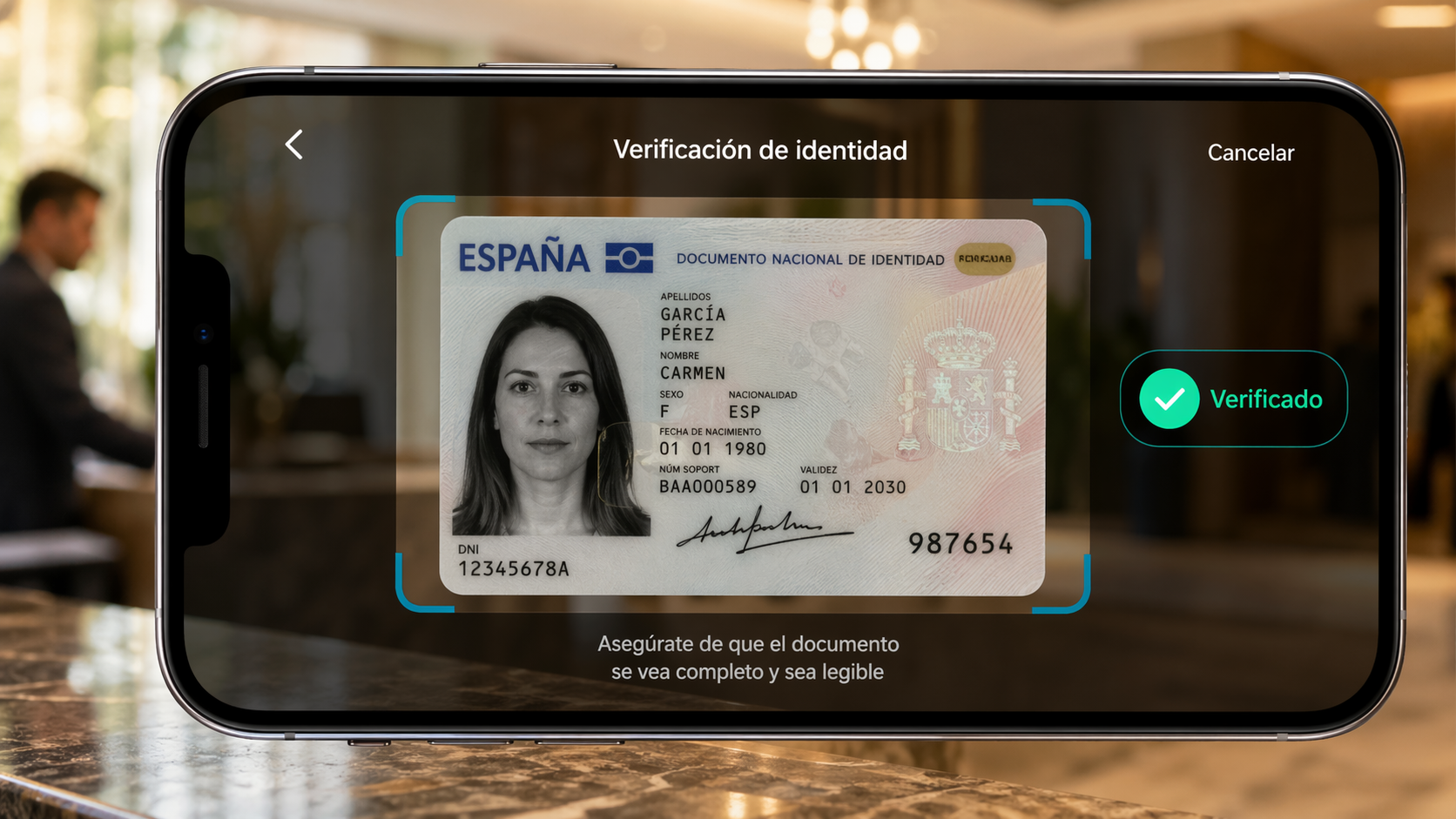 Verificación de identidad Roommatik KYC en un dispositivo móvil