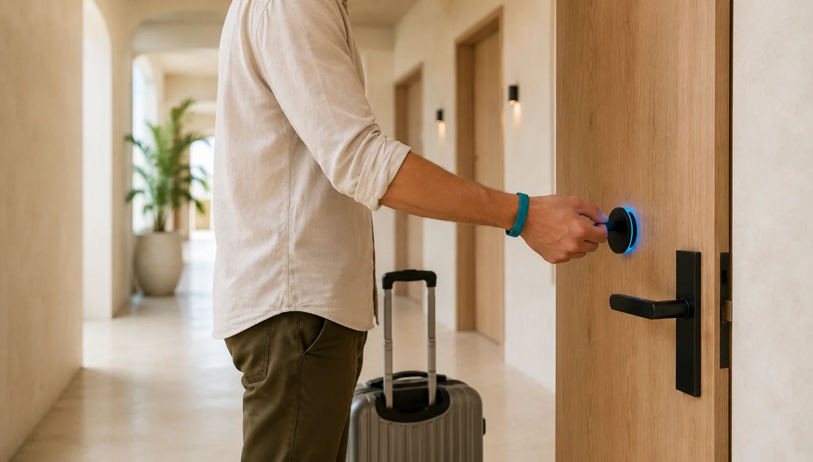 Guest opening their room door with the wristband