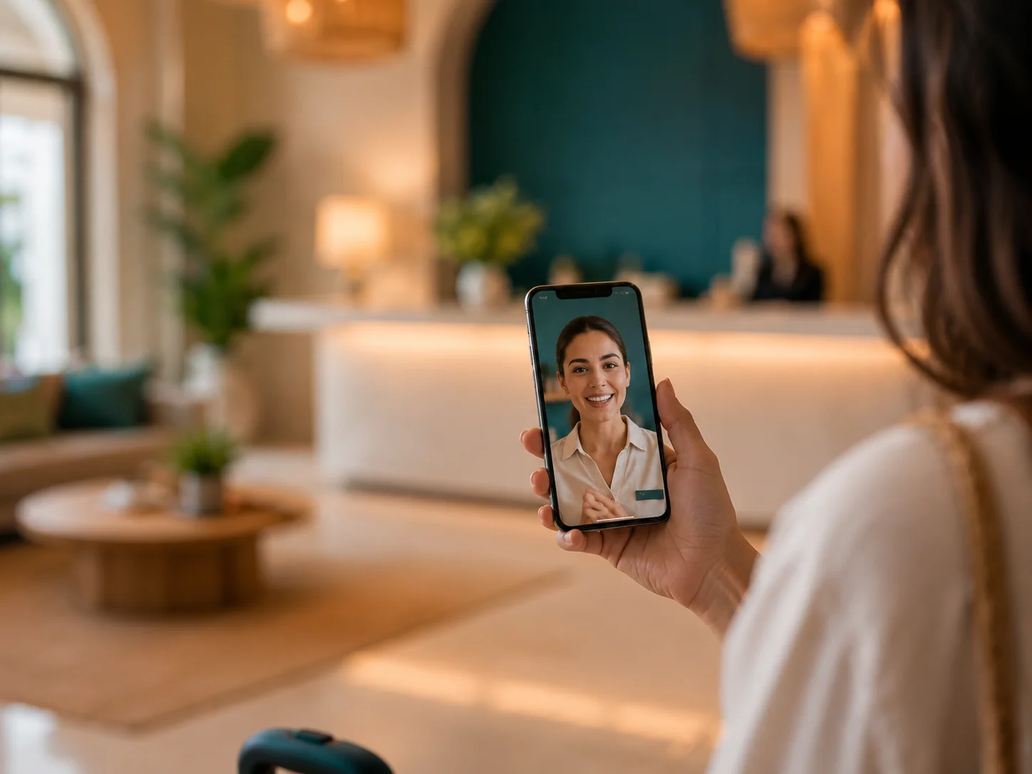 Video call with a receptionist on the guest's phone