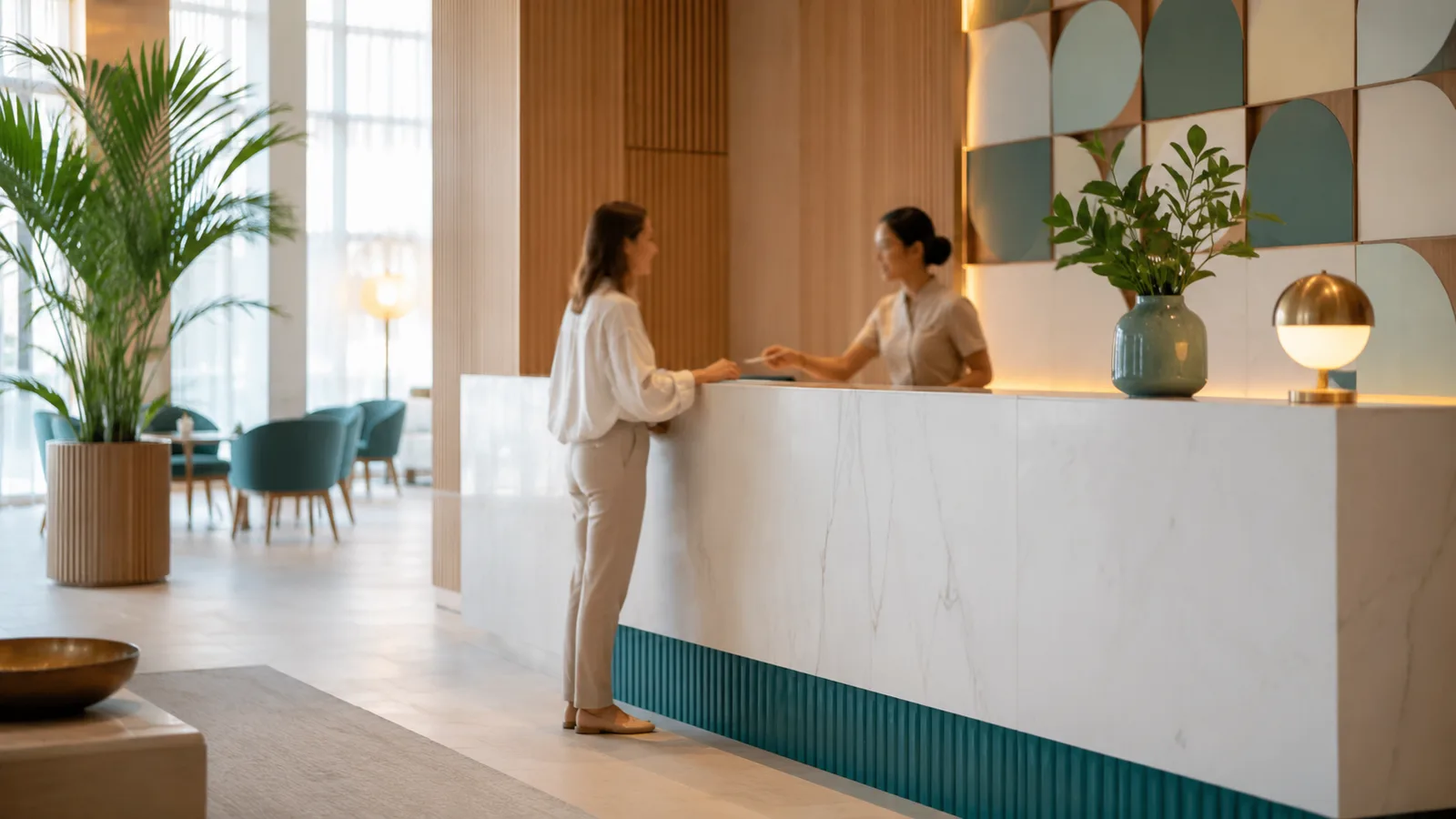 Clear hotel reception, with no luggage piled up