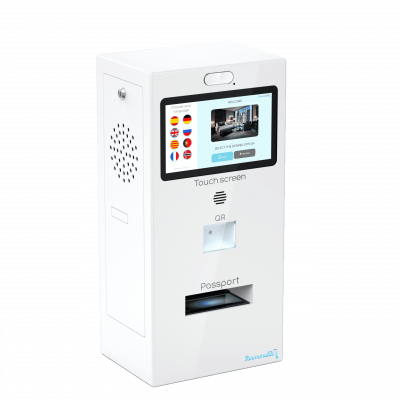 Recepción automática con kioscos de check-in Roommatik S-200 blanco Recepción automática con máquina de auto check-in Roommatik S-200 blanco
